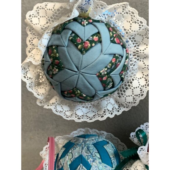 Handmade Quilted Christmas Ornaments with Lace & Ribbon Set of 6 - Picture 8 of 10